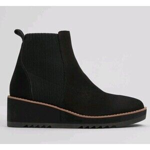 NEW Eileen Fisher Lilou Nubuck Recycled Stretch Knit Wedge Boots Women's 9 Black